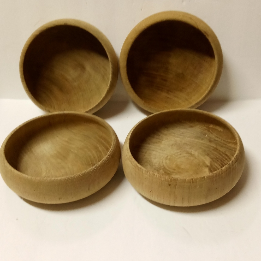 4 Wooden Round Calabash Desert Bowls